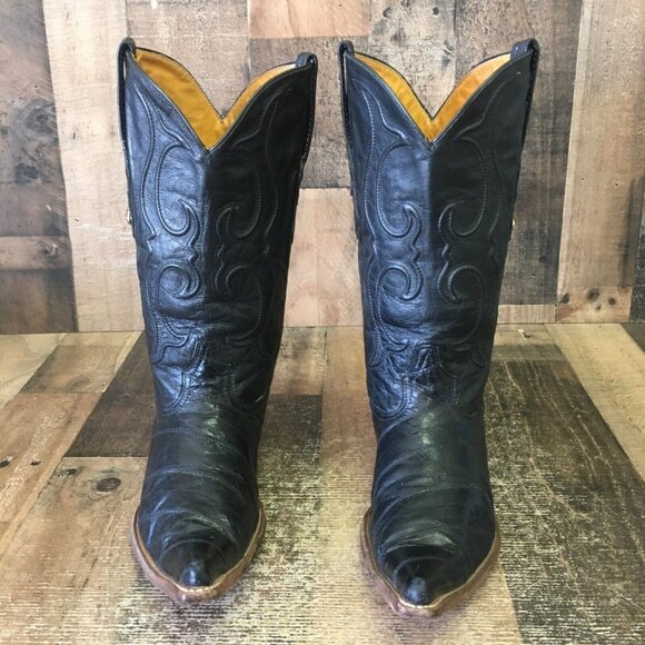 Los Altos Pointed Toe Black Cowboy Boots Mens 9.5 EE - Picture 7 of 12